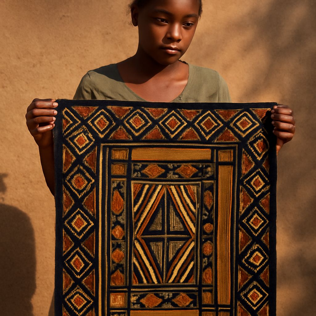 Traditional African mud cloth with geometric patterns