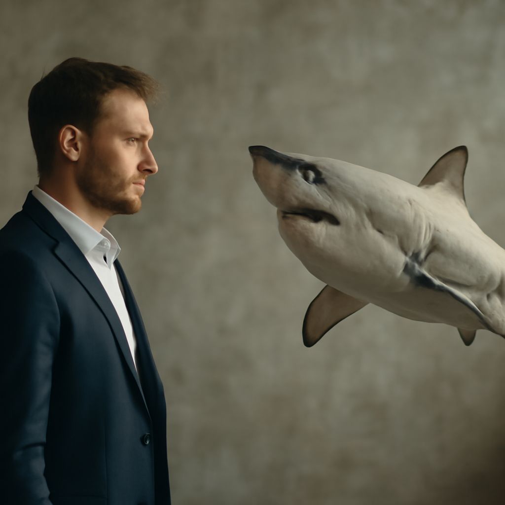Image of a shark with an inspirational quote.