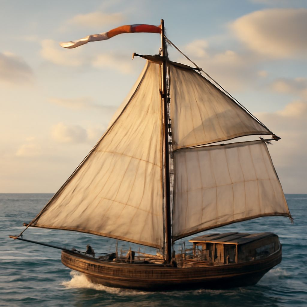 A classic sloop of war sailing on the sea
